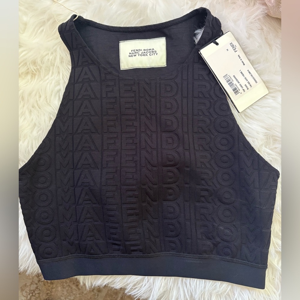 Fendi Black Embossed Logo Crop Top Sports bra